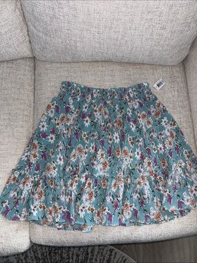 Floral Tiered Skirt in Teal Sz XXL